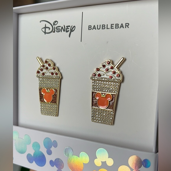Disney Baublebar Fall Earrings Mickey Pumpkin Spice Latte NEW - Picture 3 of 3
